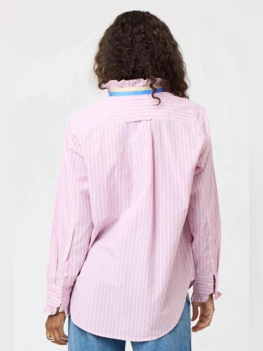 Kerri Rosenthal mia striped ruffle button down blouse size extra large pink - Picture 2 of 6
